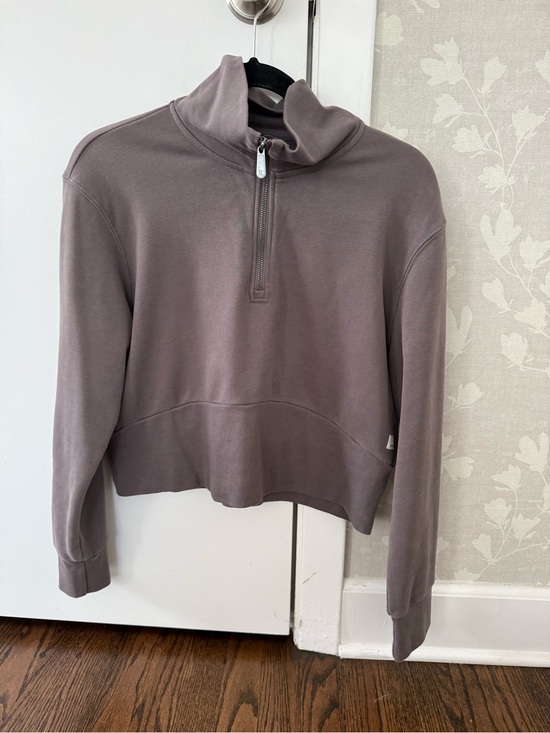 Vuori Tops - Vuori Cropped Half-Zip Pullover Sweater - Taupe